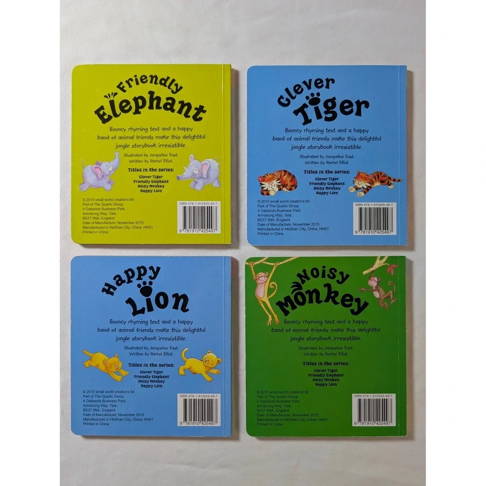 Jungle Friends Board Book Set of 4 Rachel Elliot Jacqueline East 2015 Kids Books